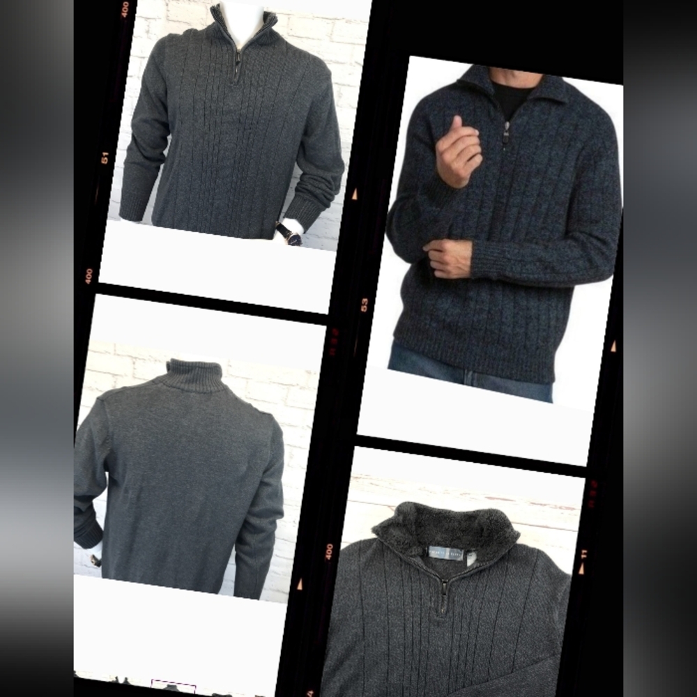Oscar De La Renta Sweater Cable Knit Quarter Zip Sherpa Trim